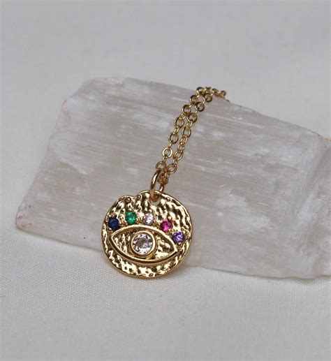 Jeweled Evil Eye Coin Necklace – moon soul