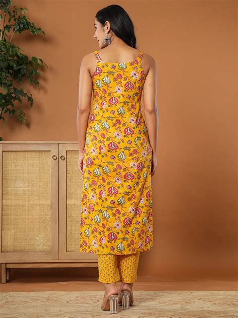 Mustard Cotton Sleeveless Kurta Dupatta Set – Yufta Store