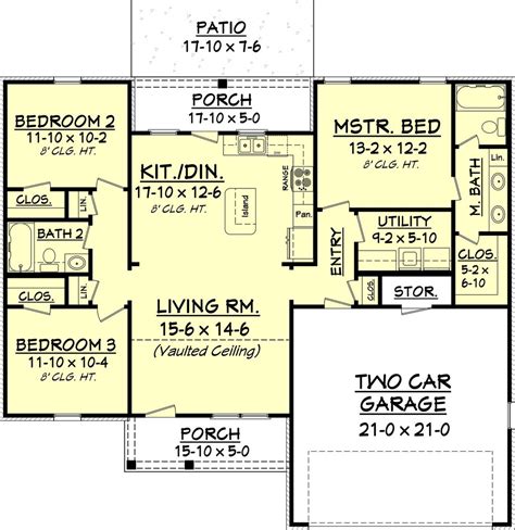 floor plan: European Style House Plan - 3 Beds 2 Baths 1300 Sq/Ft Plan ...