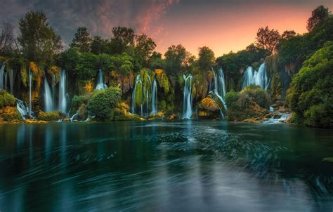 Wallpaper trees, river, waterfalls, Bosnia and Herzegovina, Bosnia and ...