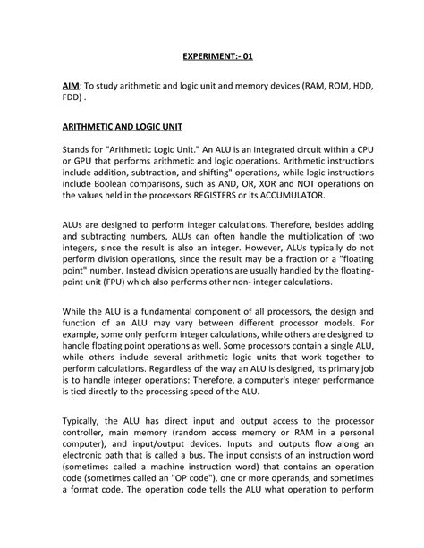 Computer Architecture- Lab file - EXPERIMENT:- 01 AIM : To study ...