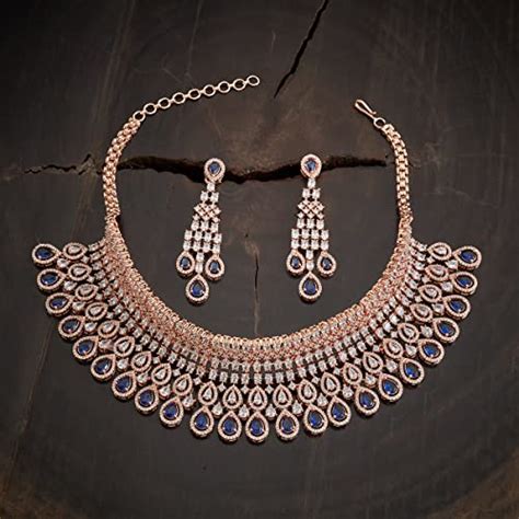 Buy Kushal's Fashion Jewellery Rose-Gold Plated Royal Blue Necklace Set ...
