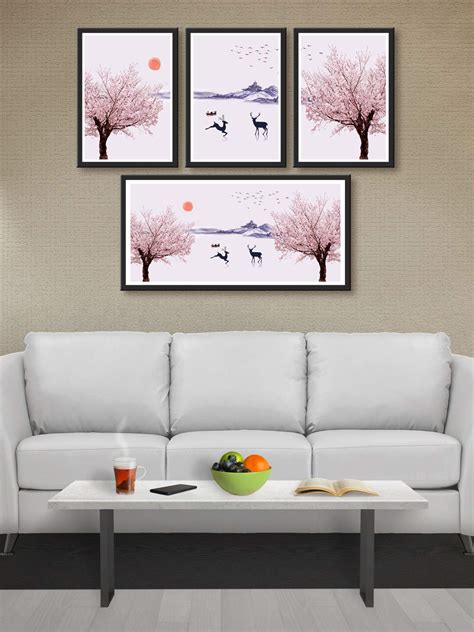 999STORE Printed Pink Tree and Deer Multi Frame Painting : Amazon.in ...