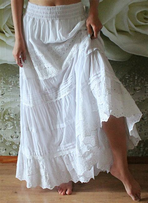 White boho skirt. Long lace skirt women. Tiered lace maxi | Etsy ...