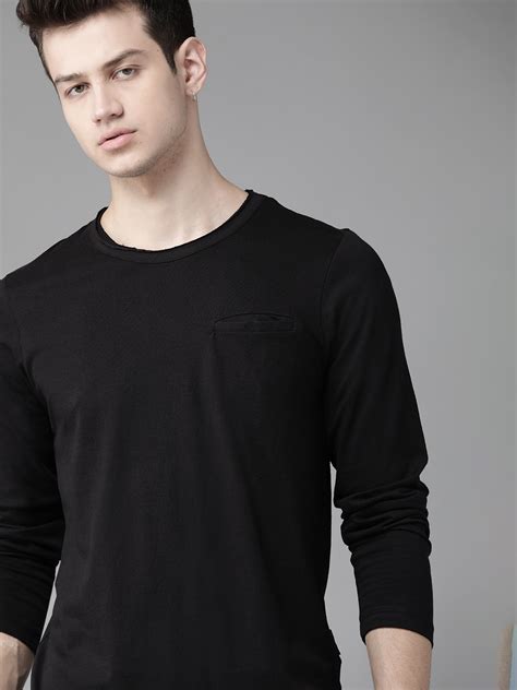 Roadster Men Black Solid Round Neck Pure Cotton T-shirt - Price History