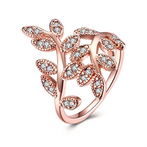 Yellow Chimes Fancy Party Ware Rose Gold Plated Leafy Ring Copper Cubic ...