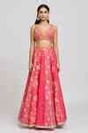 Buy Pink Chanderi, Organza, Silk Petunia Bloom Print And Lehenga Blouse ...