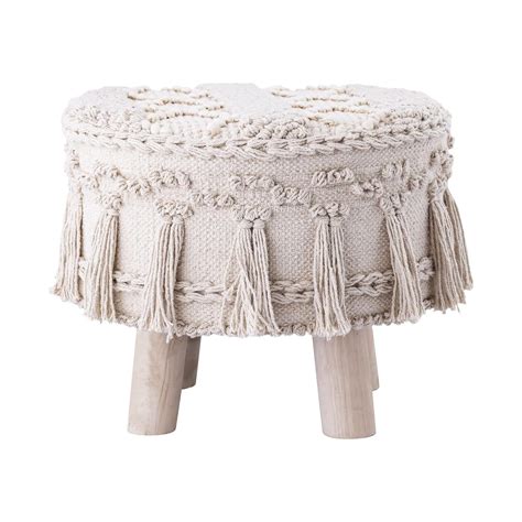 Sanyog Designs Handmade Macrame Wooden Stool Ottoman 16(D) x 14(H ...