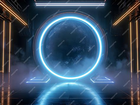 Premium Photo | Tron portal neon stage teleport door loop