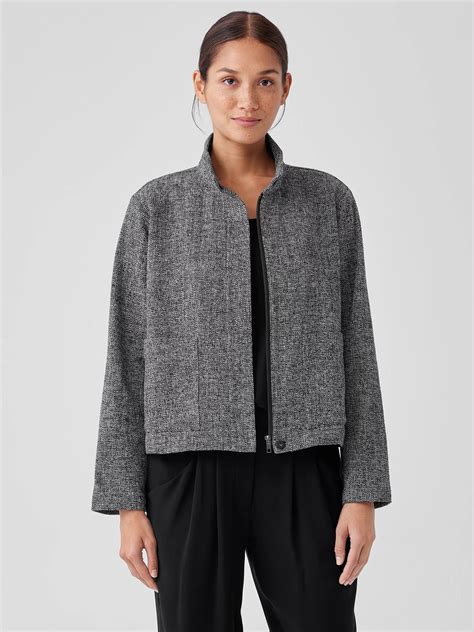 Organic Cotton Tweed Stand Collar Jacket | EILEEN FISHER