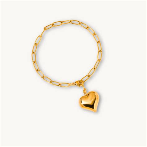 Trendy Gold Plated Heart Charm Bracelet – Chunky Paperclip Chain Design ...