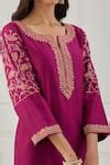Buy Pink Chanderi Silk Thread Work Round Notched Embroidered Kurta And ...