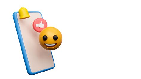 3d hacer de blanco teléfono inteligente pantalla con notificación campana, emojis, me gusta ...
