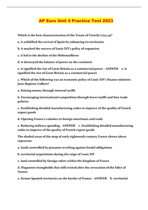 AP Euro Unit 4 Practice Test 2023 - AP Euro Unit 4 - Stuvia US