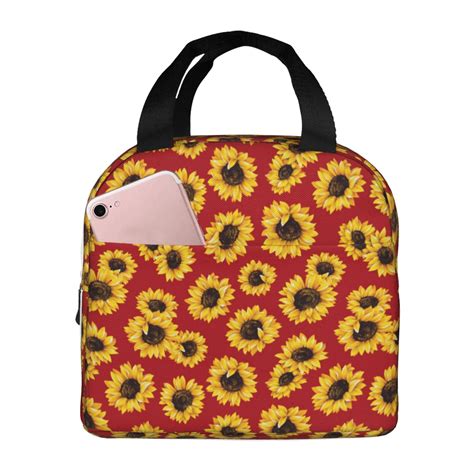 Disketp Sunflowers On Red Lunch Bag for Women Men, Leakproof Thermal ...