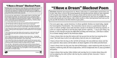 I Have a Dream Blackout Poem Worksheet for 6th-8th Grade