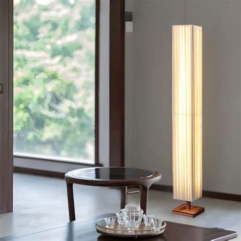 Modern White Wood Column Floor Lamp with LED and Fabric Shade Floor Lamps