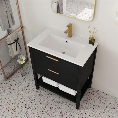 Millwood Pines 30" Single Freestanding Bathroom Vanity with Ceramic ...
