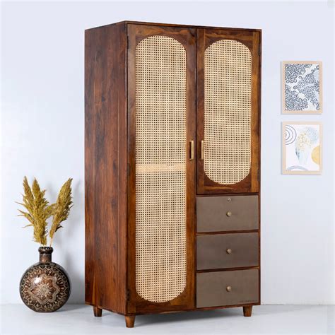 Khima Wooden Rattan Wardrobe (Teak) – Furnweave