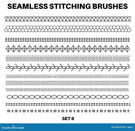 Seamless Sewing Stitch Brush Vector Illustrator Set, Different Types of ...
