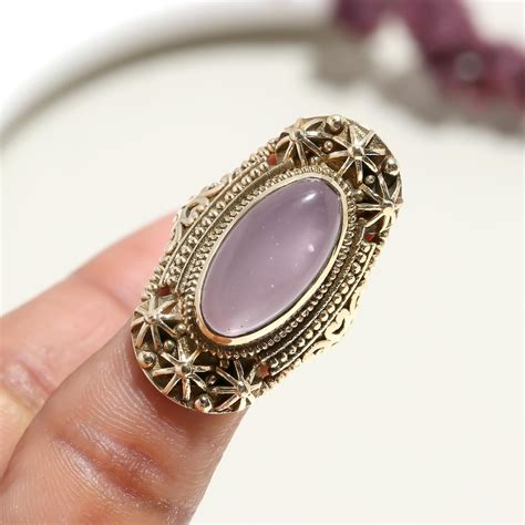 Buy Rose Quartz Gemstone Ring, Oval Stone Ring, Large Stone Ring ...