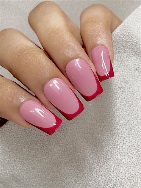 Buy Red French Tip Press On Nails - Short Square Nails - Naakhun ...