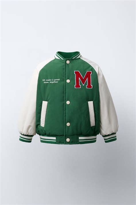 EMBROIDERED VARSITY BOMBER JACKET - Green | ZARA India