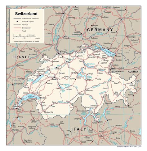 Large detailed political map of Switzerland with roads, railroads and major cities - 2000 ...