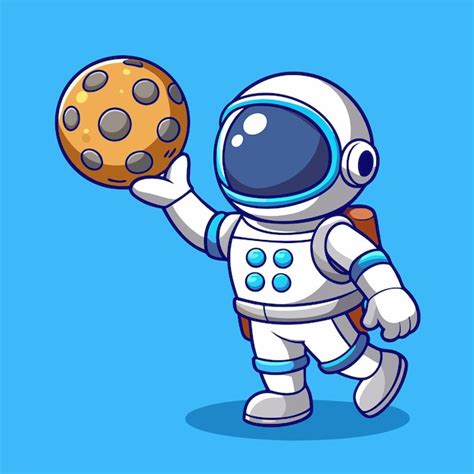 Adorable astronaut reaching for a celestial moon ball in cartoon vector ...