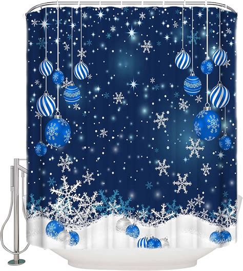 Amazon.com: Christmas Shower Curtain Winter Snowflake Xmas Shower ...