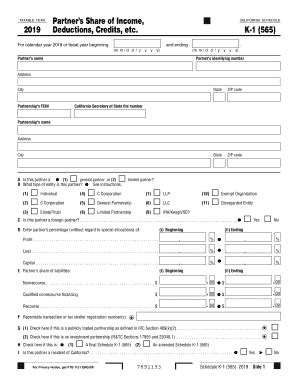2019 Form CA Schedule K-1 (565) Fill Online, Printable, Fillable, Blank ...