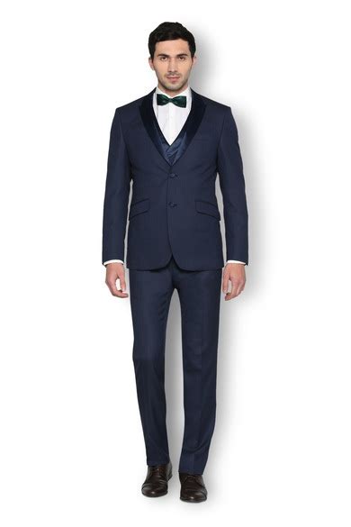 Buy Men Navy Textured Slim Fit Wedding Three Piece Suit Online - 266835 ...