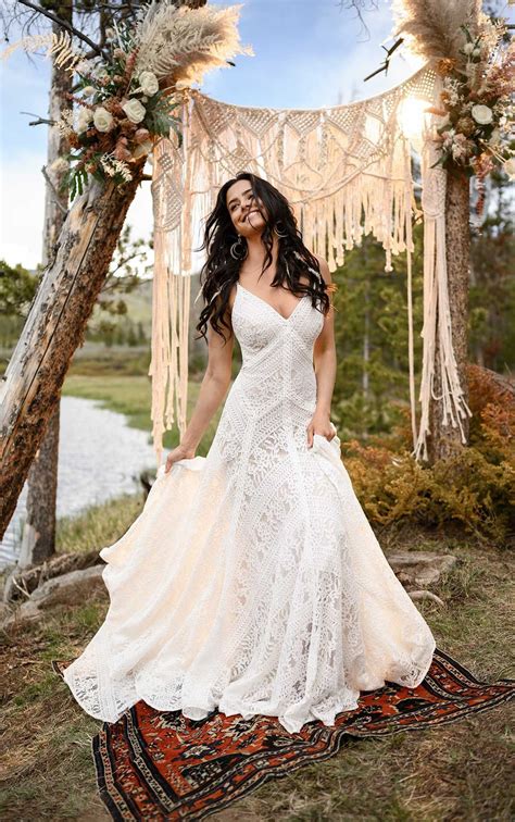 Modern Boho Wedding Dress with Linear Lace Details - REECE | Boho wedding dress, Boho wedding ...