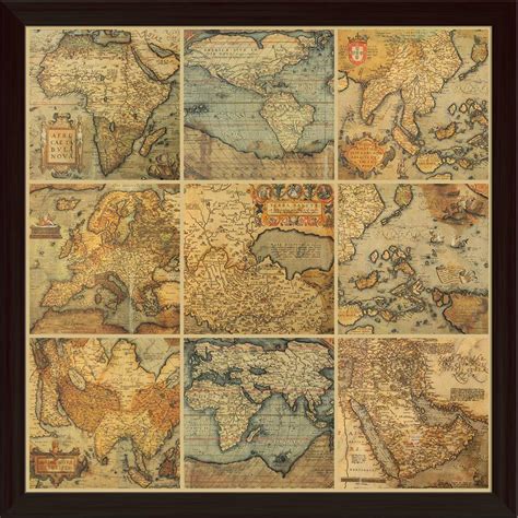 ArtzFolio Photo of Antique Maps Canvas Painting Dark Brown Wooden Frame ...