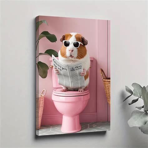 Funny Guinea Pig Poster Canvas Wall Art Pink Bathroom Decor Wall Art ...