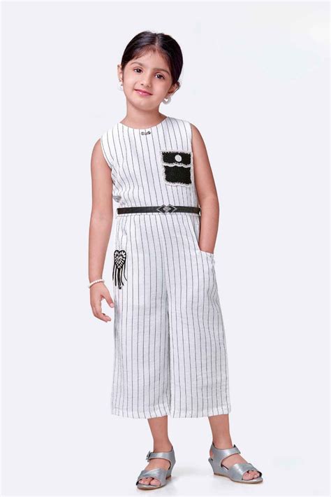 Trendy White Striped Casual Jumpsuit For Girls – Lagorii Kids