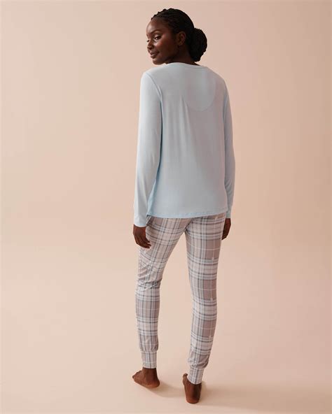 Grey & Blue Plaid Long Sleeve PJ Set | la Vie en Rose
