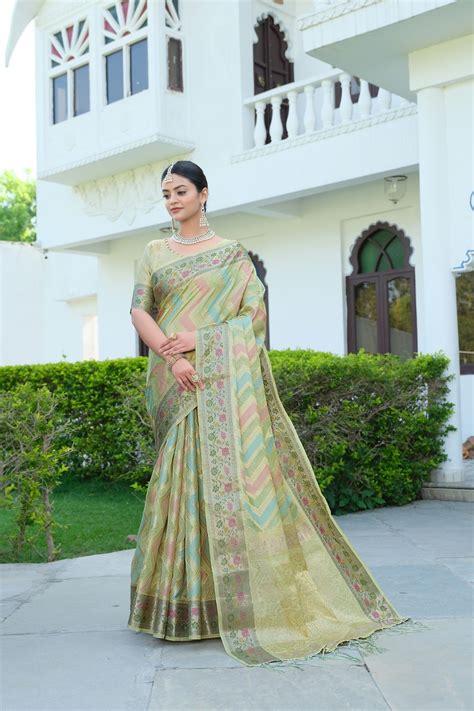Green Organza Leheriya Woven Saree – Kumari Sarees