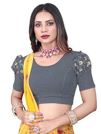 Buy Round Neck CottonLycra and Net Fabric Fully Stretchable Puff Sleeve ...