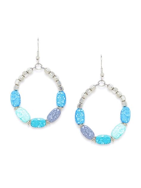 Turquoise Blue Silver-Plated Beaded Oval Drop Earrings – Richeera