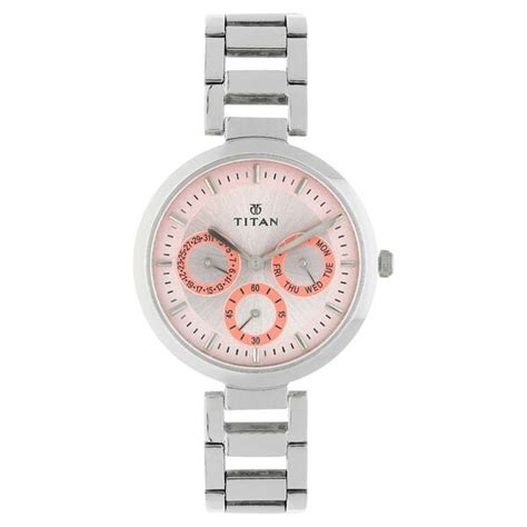 Buy Online Titan Quartz Multifunction Pink Dial Stainless Steel Strap ...