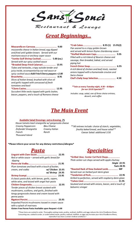 Menu | Sans Souci Restaurant | CT