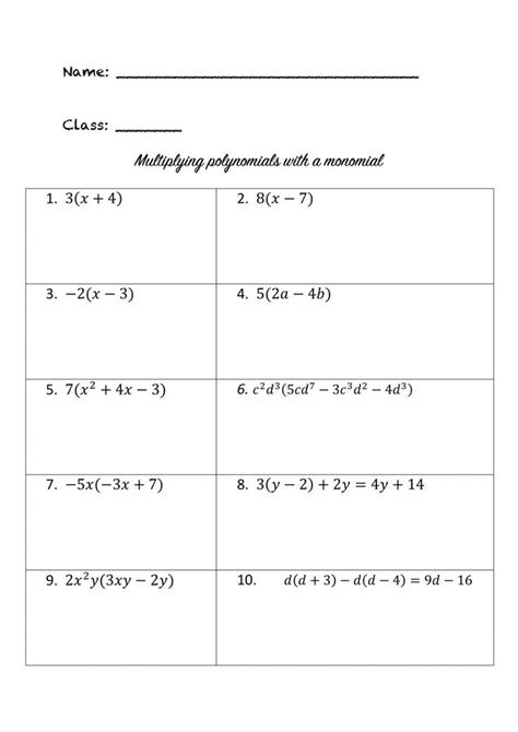 Image result for Multiplying Polynomials Worksheet Answers