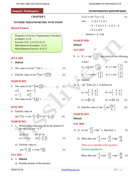 Hsslive-xii-maths-qb-2023-2. INV T FUNS - Remesh’s Mathematics [XII ...