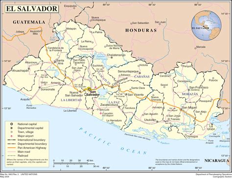 Large detailed political map of El Salvador with roads and cities. El ...