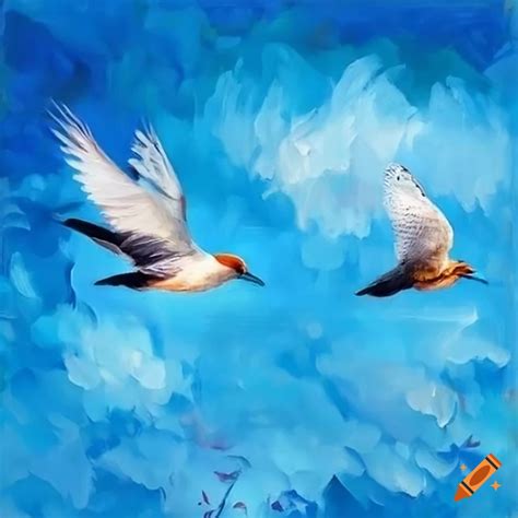 Oil painting of birds flying in the sky on Craiyon