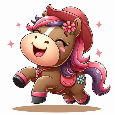 Um cavalo de desenho animado com cabelo rosa e roxo e um pónei rosa com ...