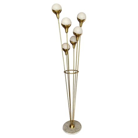 Italian Brass and Glass Six Globes Floor Lamp Stilnovo Style For Sale ...