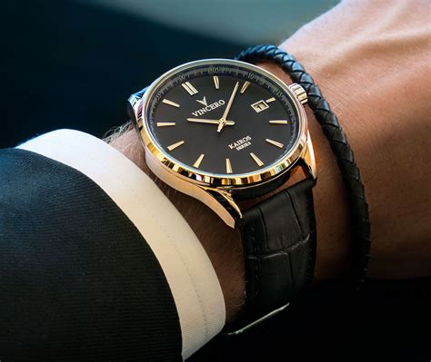 The Kairos - Black/Gold | Black and gold watch, Black leather watch ...