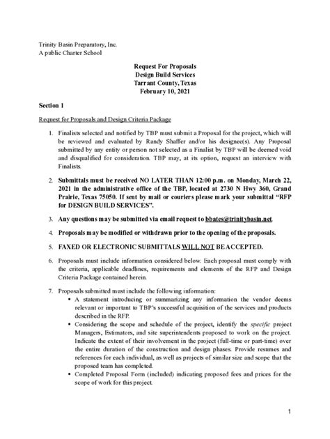 Fillable Online www.trinitybasin.comsitehandlersRequest For Proposals ...
